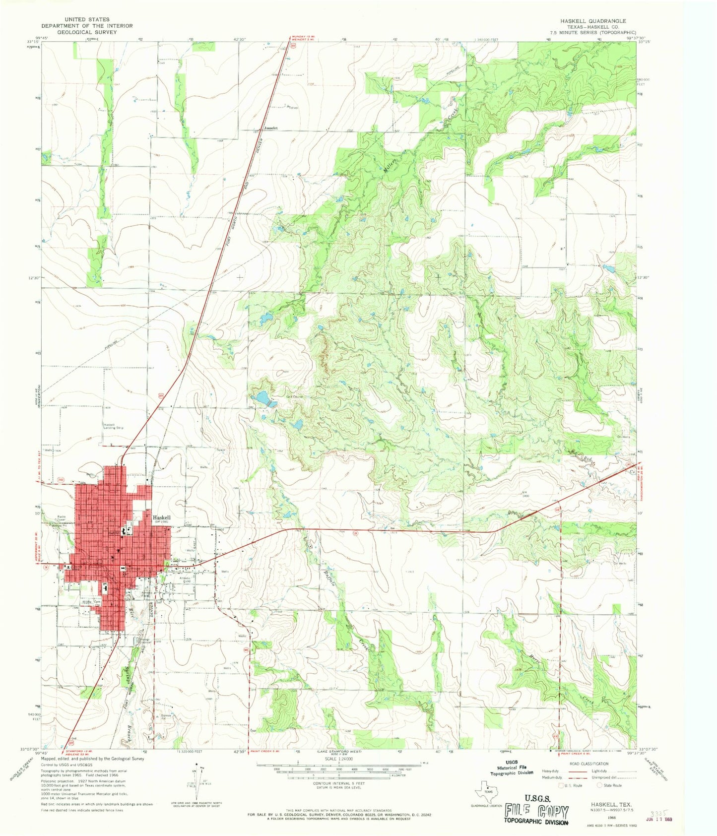 Classic USGS Haskell Texas 7.5'x7.5' Topo Map Image