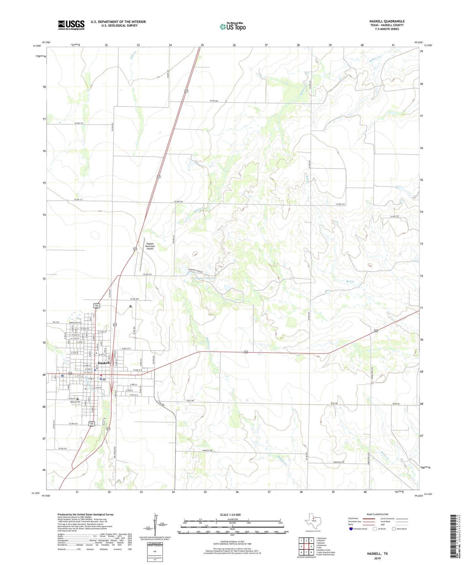 Haskell Texas US Topo Map Image
