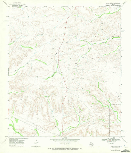 Classic USGS Hat-A Ranch Texas 7.5'x7.5' Topo Map Image