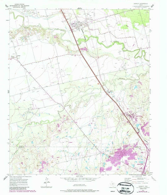 Classic USGS Hawley Texas 7.5'x7.5' Topo Map Image
