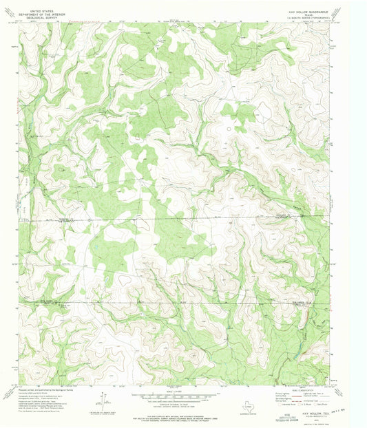 Classic USGS Hay Hollow Texas 7.5'x7.5' Topo Map Image