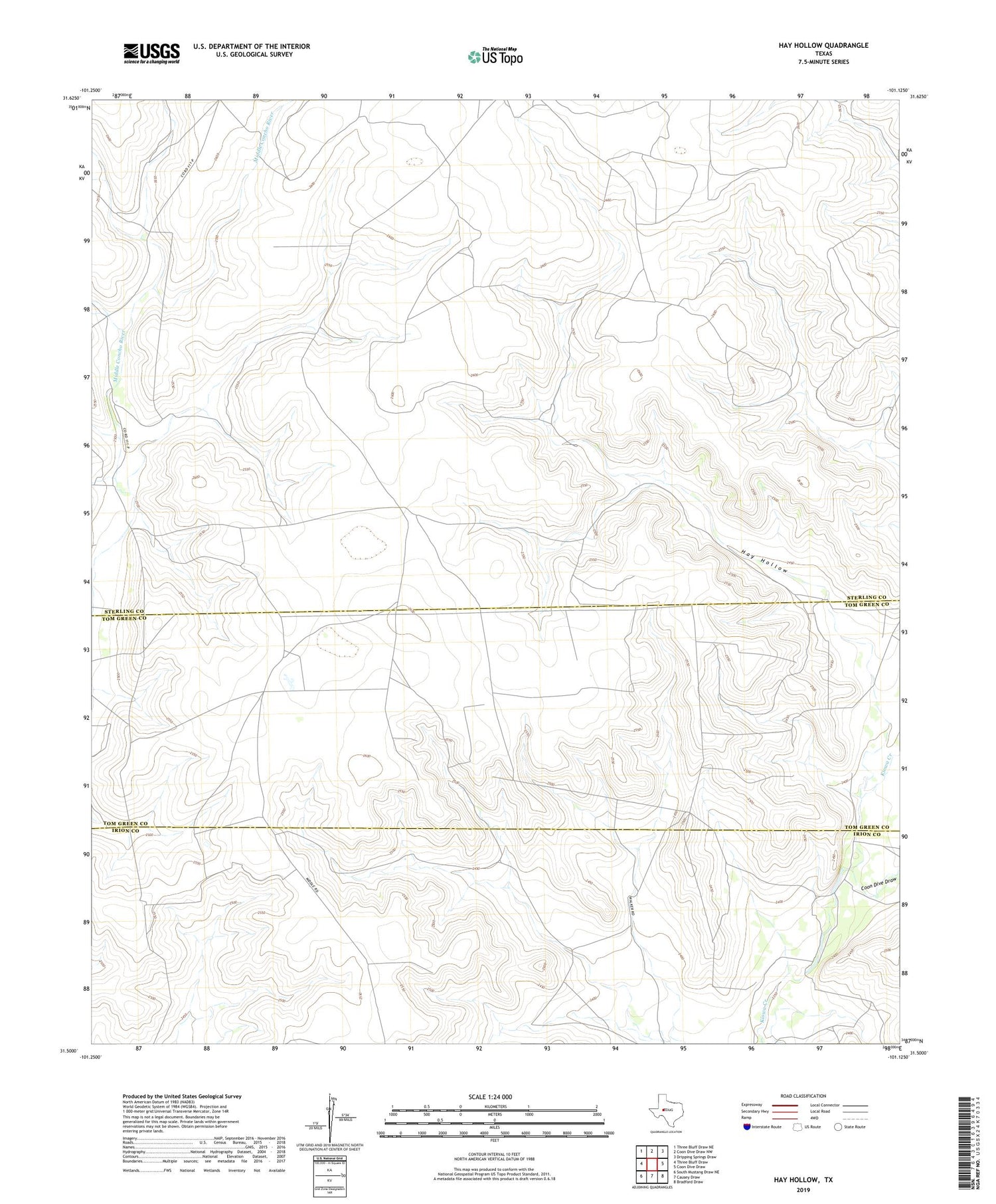 Hay Hollow Texas US Topo Map Image