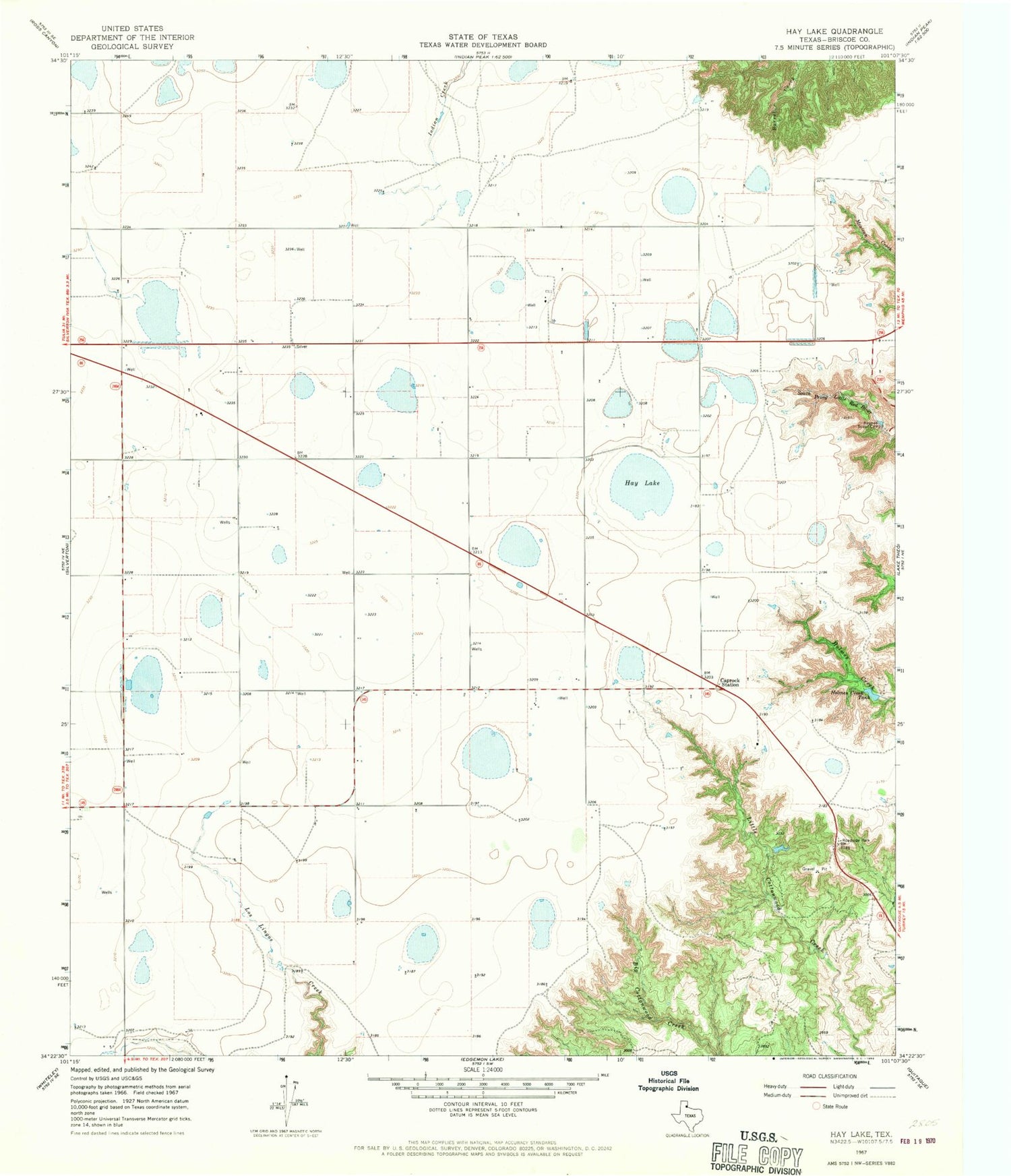 Classic USGS Hay Lake Texas 7.5'x7.5' Topo Map Image