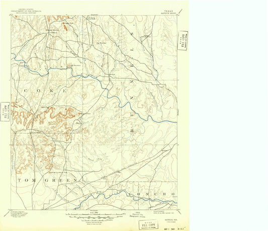 Historic 1894 Hayrick Texas 30'x30' Topo Map Image