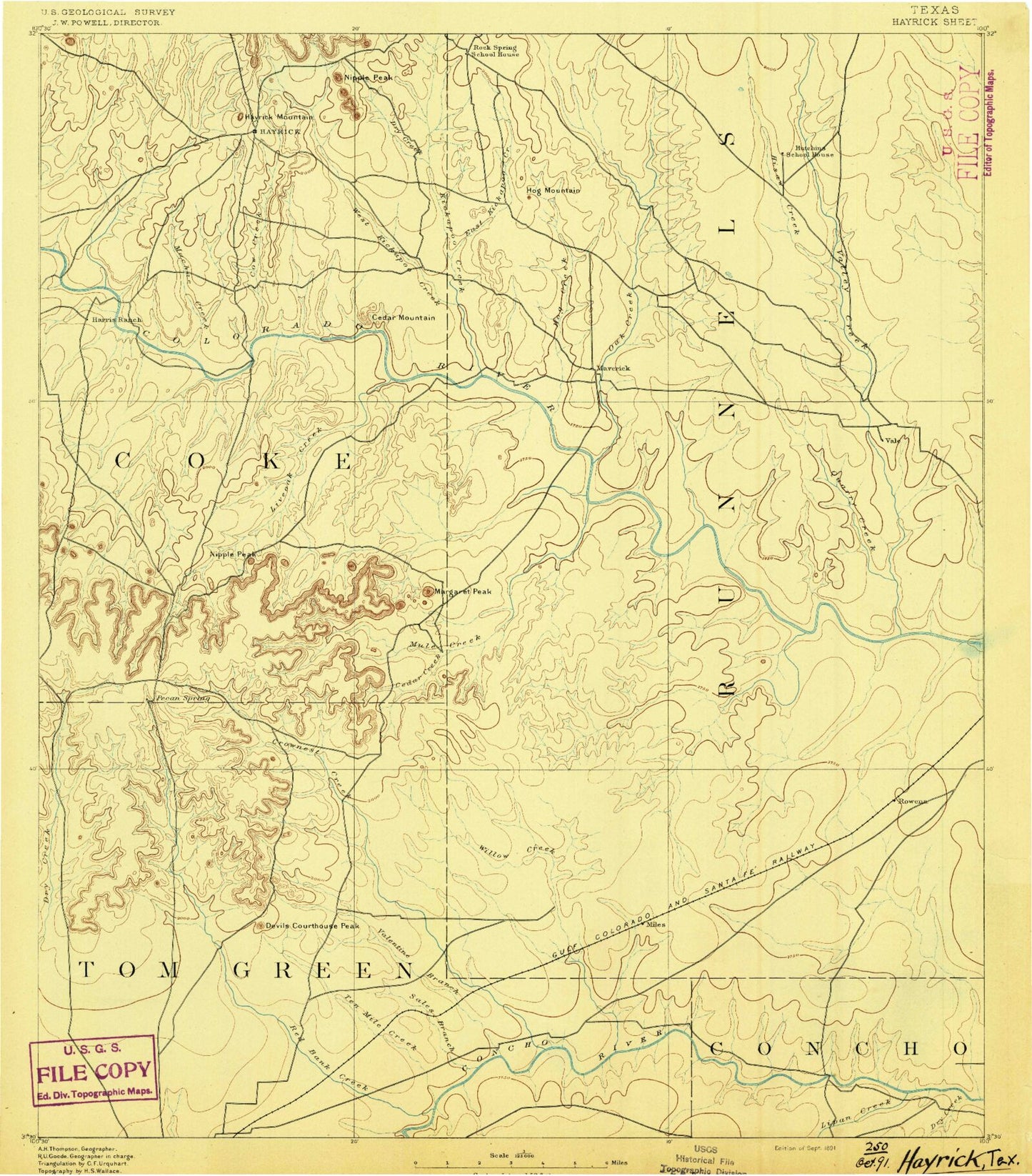 Historic 1891 Hayrick Texas 30'x30' Topo Map Image