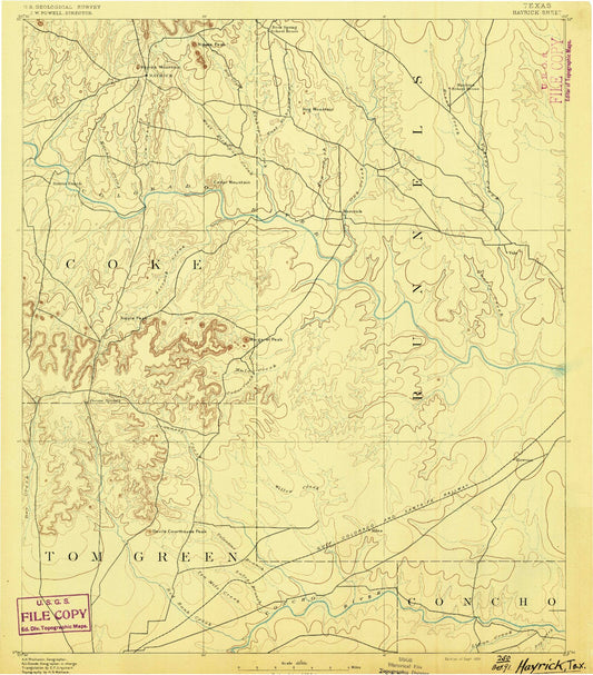 Historic 1891 Hayrick Texas 30'x30' Topo Map Image