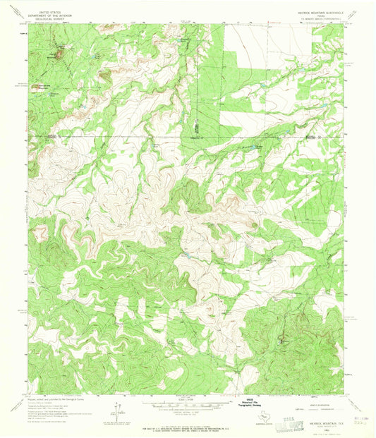 Classic USGS Hayrick Mountain Texas 7.5'x7.5' Topo Map Image