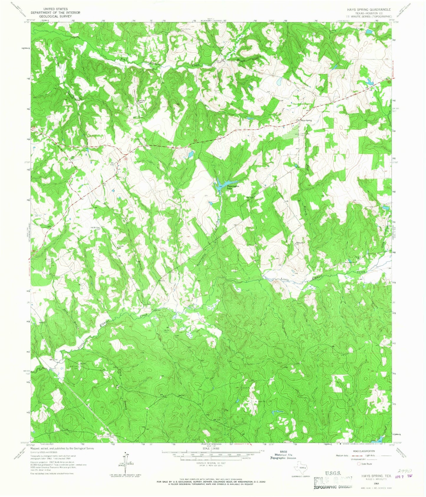 Classic USGS Hays Spring Texas 7.5'x7.5' Topo Map Image