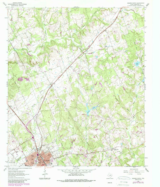 Classic USGS Hearne North Texas 7.5'x7.5' Topo Map Image