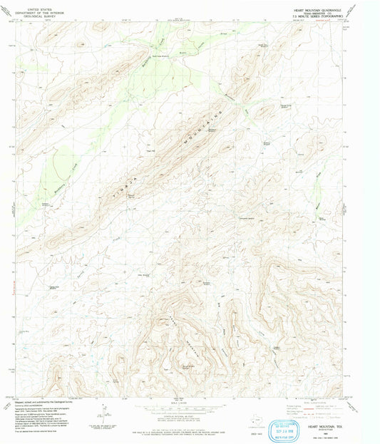 Classic USGS Heart Mountain Texas 7.5'x7.5' Topo Map Image