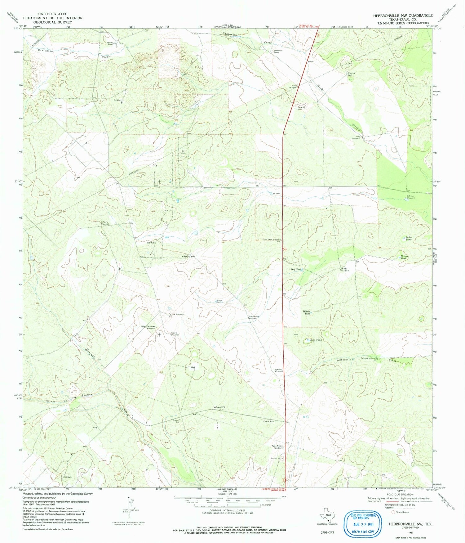 Classic USGS Hebbronville NW Texas 7.5'x7.5' Topo Map Image