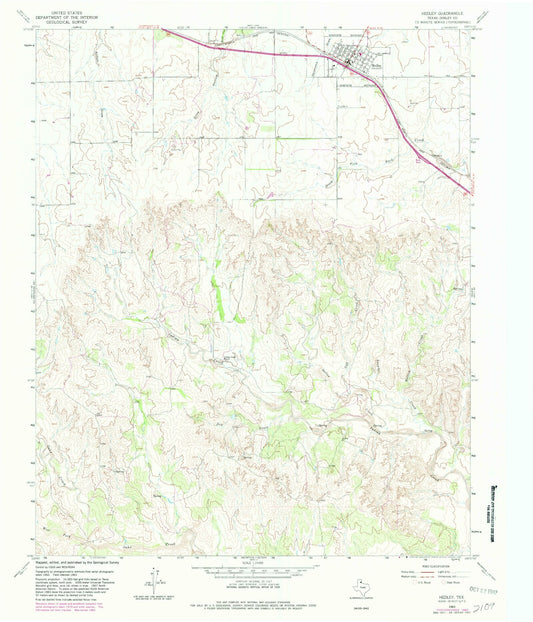 Classic USGS Hedley Texas 7.5'x7.5' Topo Map Image