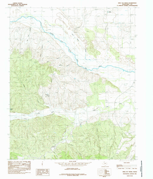 Classic USGS Heel Fly Draw Texas 7.5'x7.5' Topo Map Image