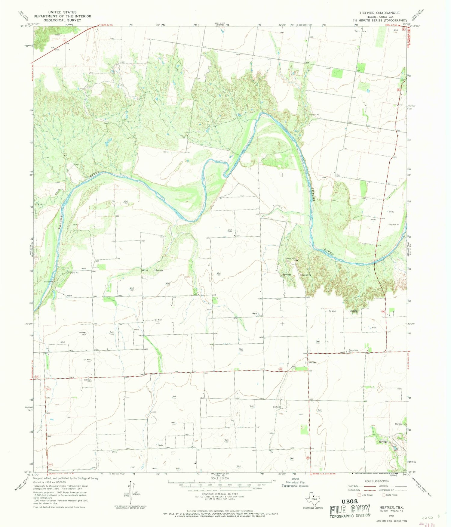 Classic USGS Hefner Texas 7.5'x7.5' Topo Map Image