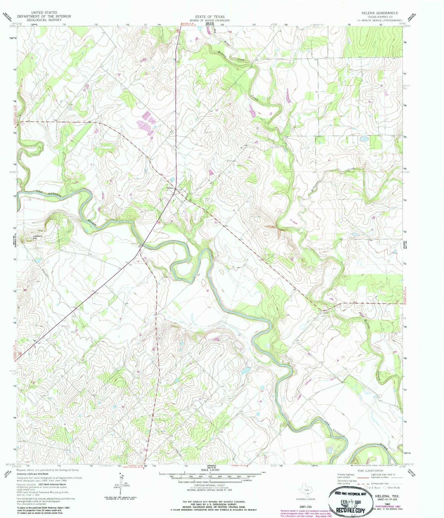 Classic USGS Helena Texas 7.5'x7.5' Topo Map Image