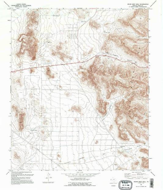 Classic USGS Helms West Well Texas 7.5'x7.5' Topo Map Image