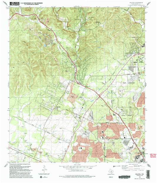 Classic USGS Helotes Texas 7.5'x7.5' Topo Map Image