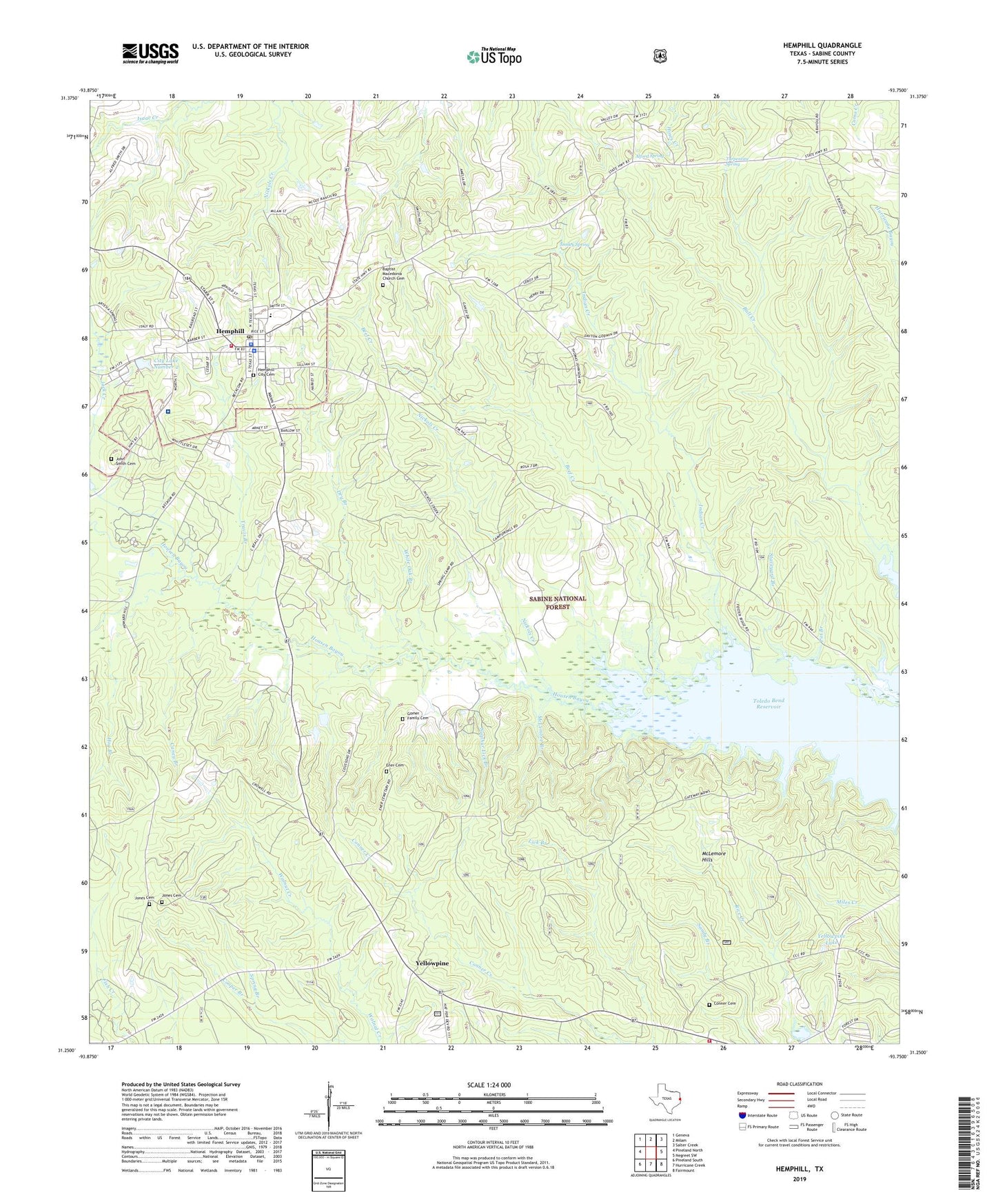 Hemphill Texas US Topo Map Image
