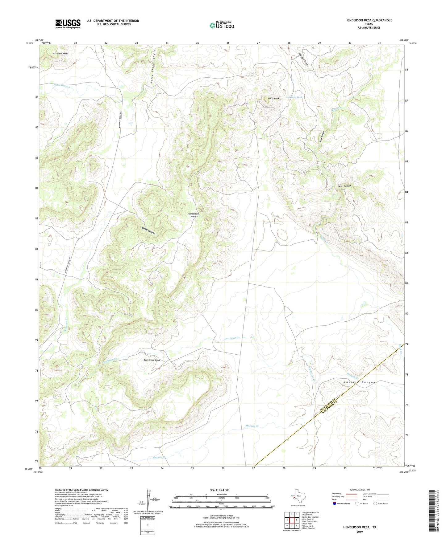 Henderson Mesa Texas US Topo Map Image