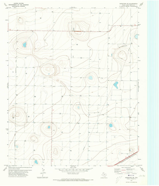 Classic USGS Hereford NE Texas 7.5'x7.5' Topo Map Image