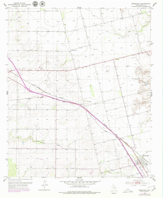 Classic USGS Hermleigh Texas 7.5'x7.5' Topo Map Image