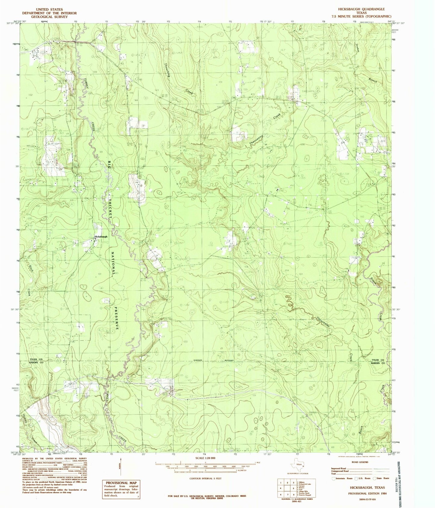 Classic USGS Hicksbaugh Texas 7.5'x7.5' Topo Map Image