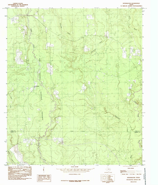 Classic USGS Hicksbaugh Texas 7.5'x7.5' Topo Map Image
