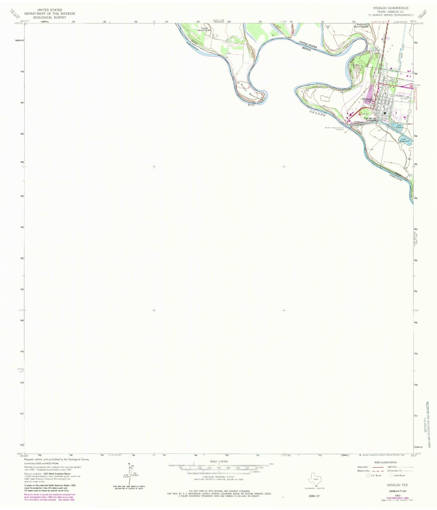 Classic USGS Hidalgo Texas 7.5'x7.5' Topo Map Image