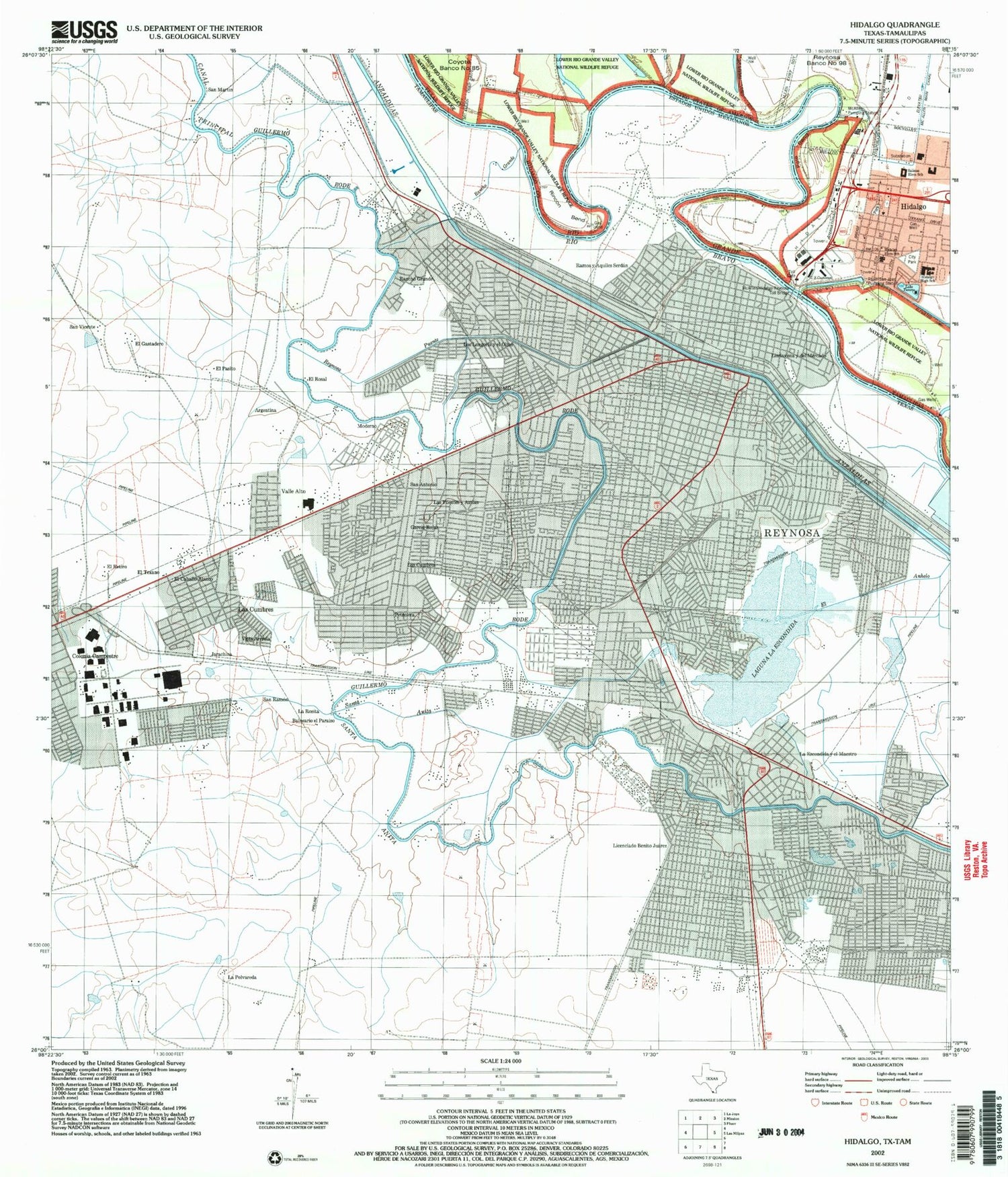 Classic USGS Hidalgo Texas 7.5'x7.5' Topo Map Image