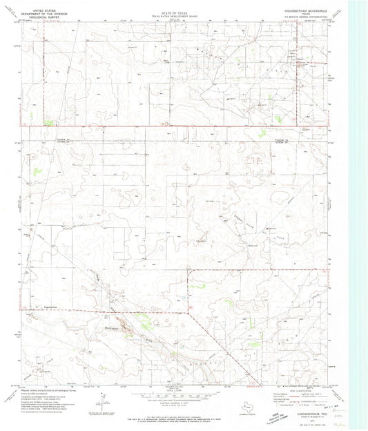 Classic USGS Higginbotham Texas 7.5'x7.5' Topo Map Image