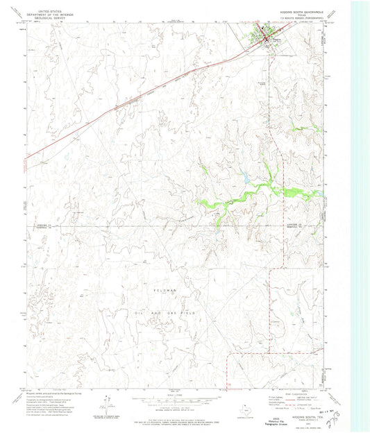 Classic USGS Higgins South Texas 7.5'x7.5' Topo Map Image