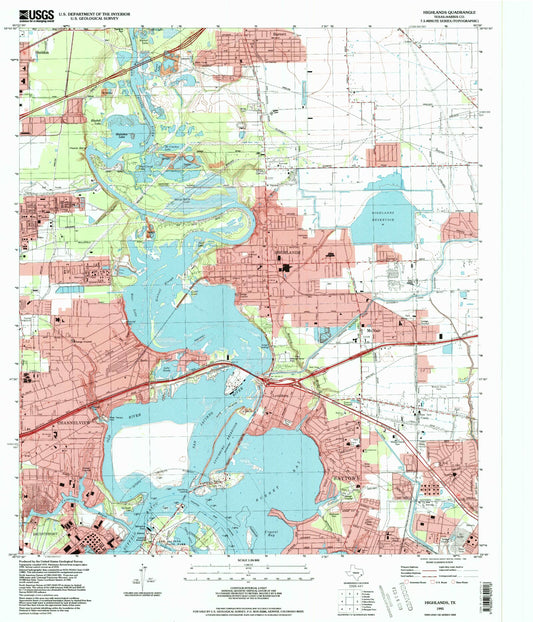 Classic USGS Highlands Texas 7.5'x7.5' Topo Map Image