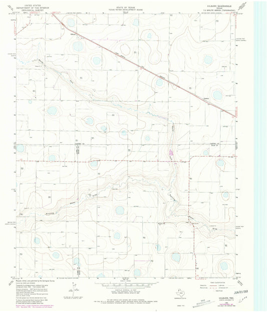 Classic USGS Hilburn Texas 7.5'x7.5' Topo Map Image