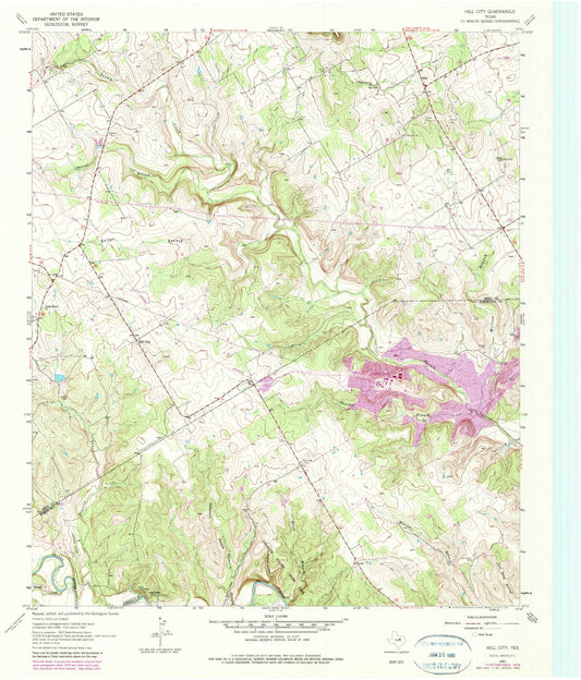 Classic USGS Hill City Texas 7.5'x7.5' Topo Map Image