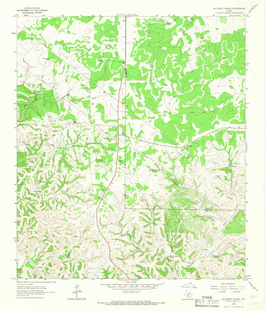 Classic USGS Hillcrest Ranch Texas 7.5'x7.5' Topo Map Image
