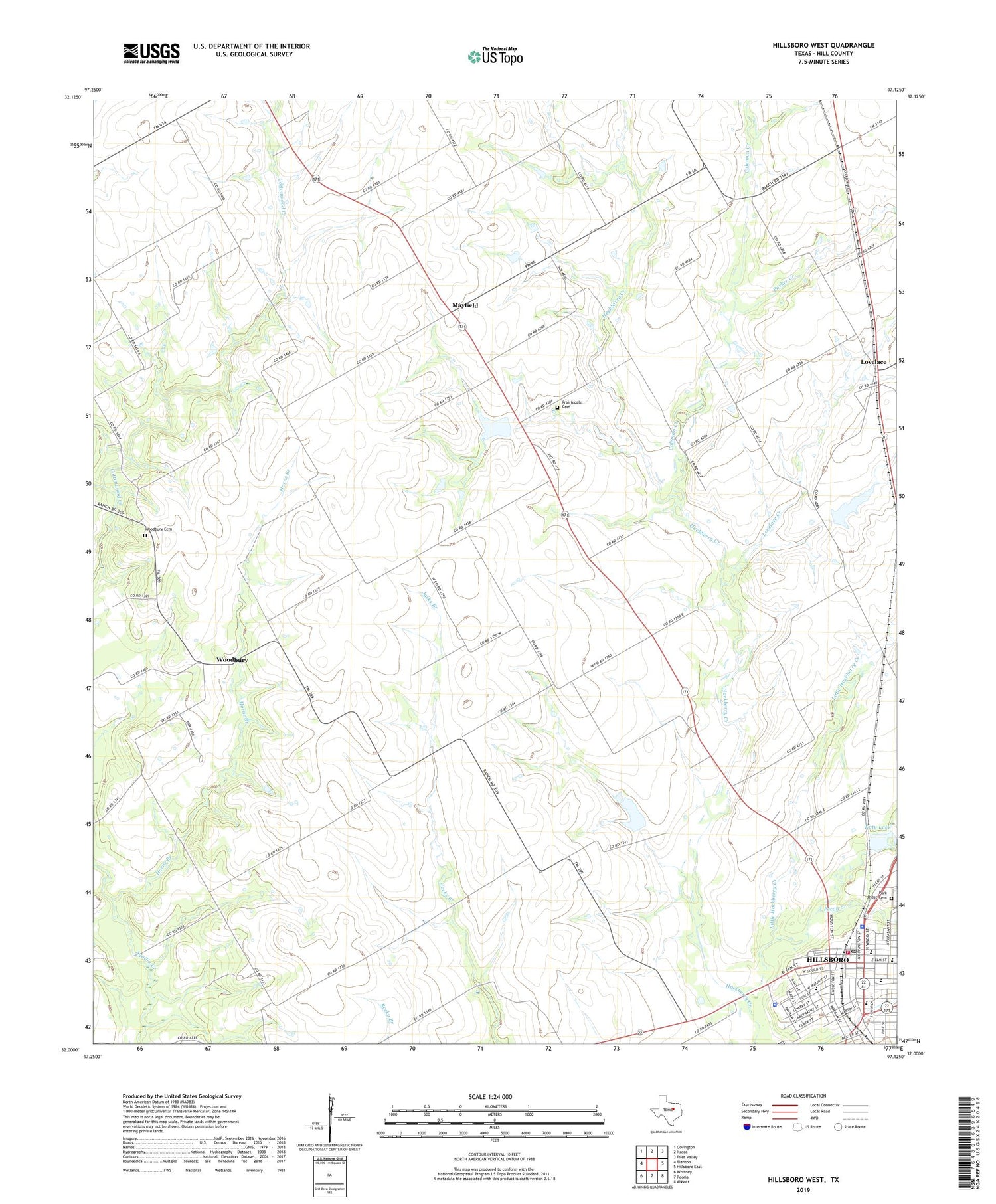 Hillsboro West Texas US Topo Map Image
