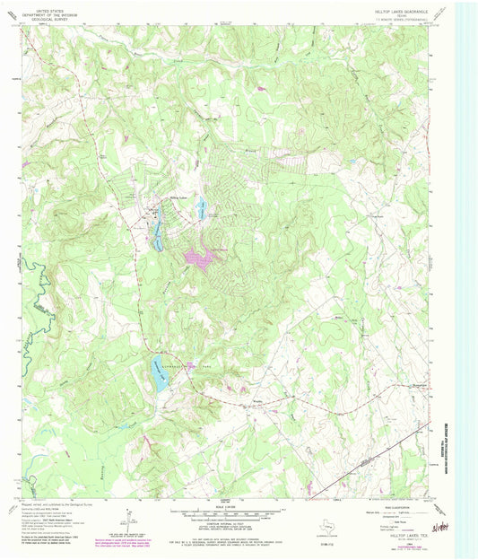 Classic USGS Hilltop Lakes Texas 7.5'x7.5' Topo Map Image