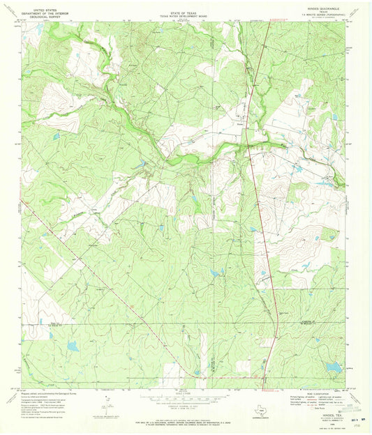 Classic USGS Hindes Texas 7.5'x7.5' Topo Map Image