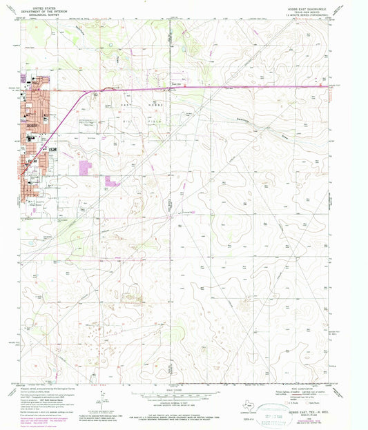 Classic USGS Hobbs East New Mexico 7.5'x7.5' Topo Map Image