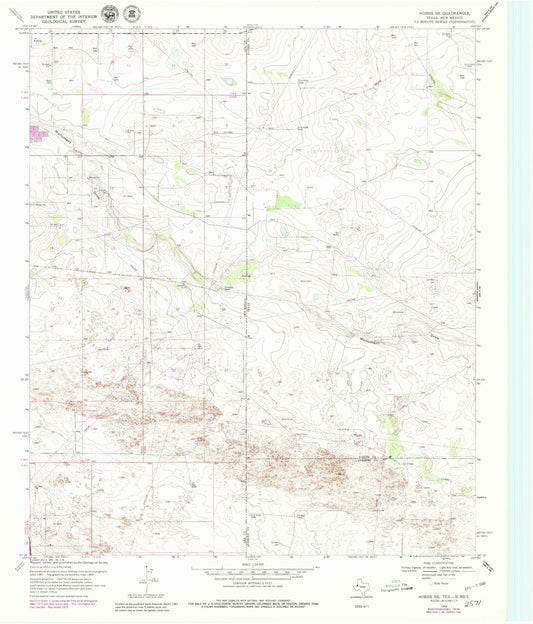 Classic USGS Hobbs SE Texas 7.5'x7.5' Topo Map Image