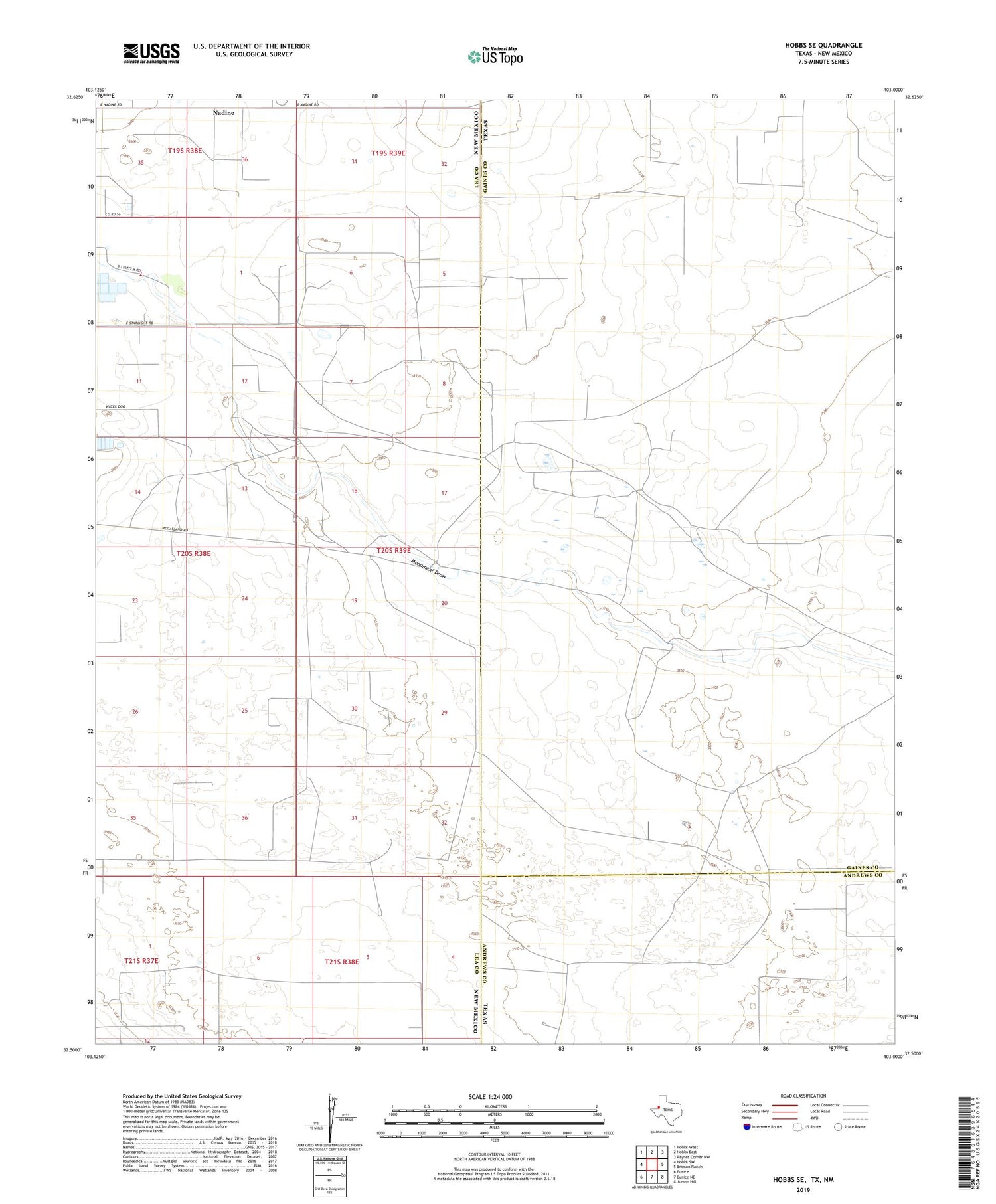 Hobbs SE Texas US Topo Map Image