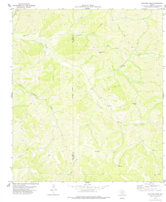 Classic USGS Holcomb Draw Texas 7.5'x7.5' Topo Map Image