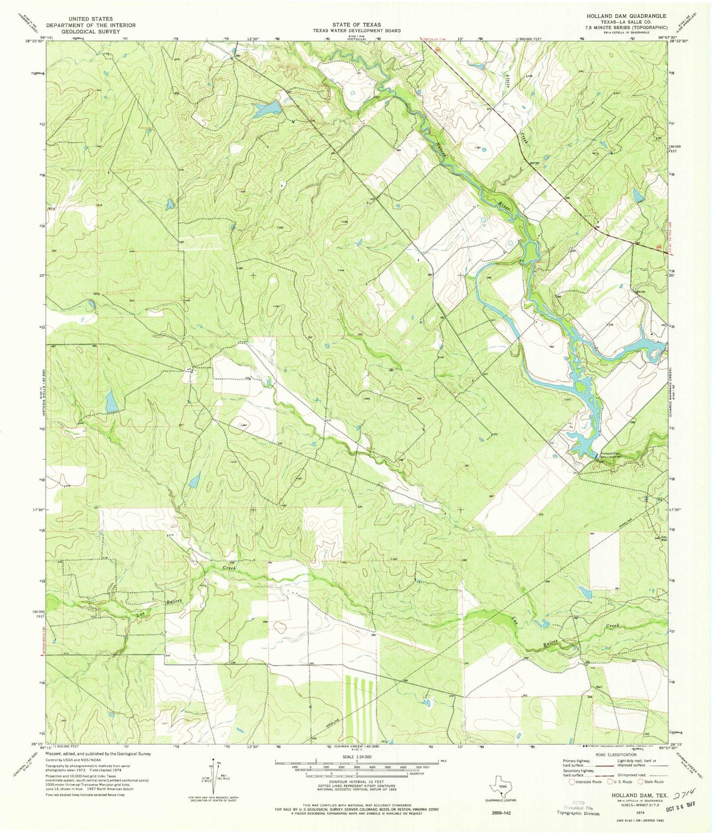Classic USGS Holland Dam Texas 7.5'x7.5' Topo Map Image