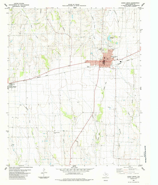 Classic USGS Honey Grove Texas 7.5'x7.5' Topo Map Image
