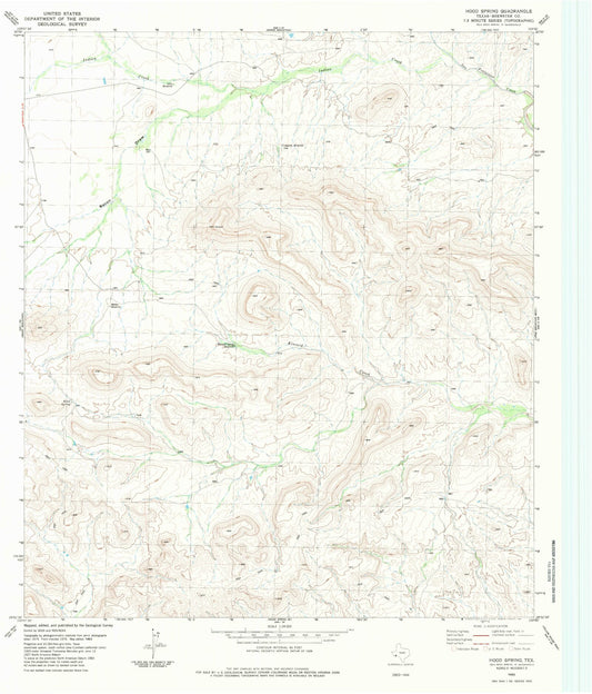 Classic USGS Hood Spring Texas 7.5'x7.5' Topo Map Image