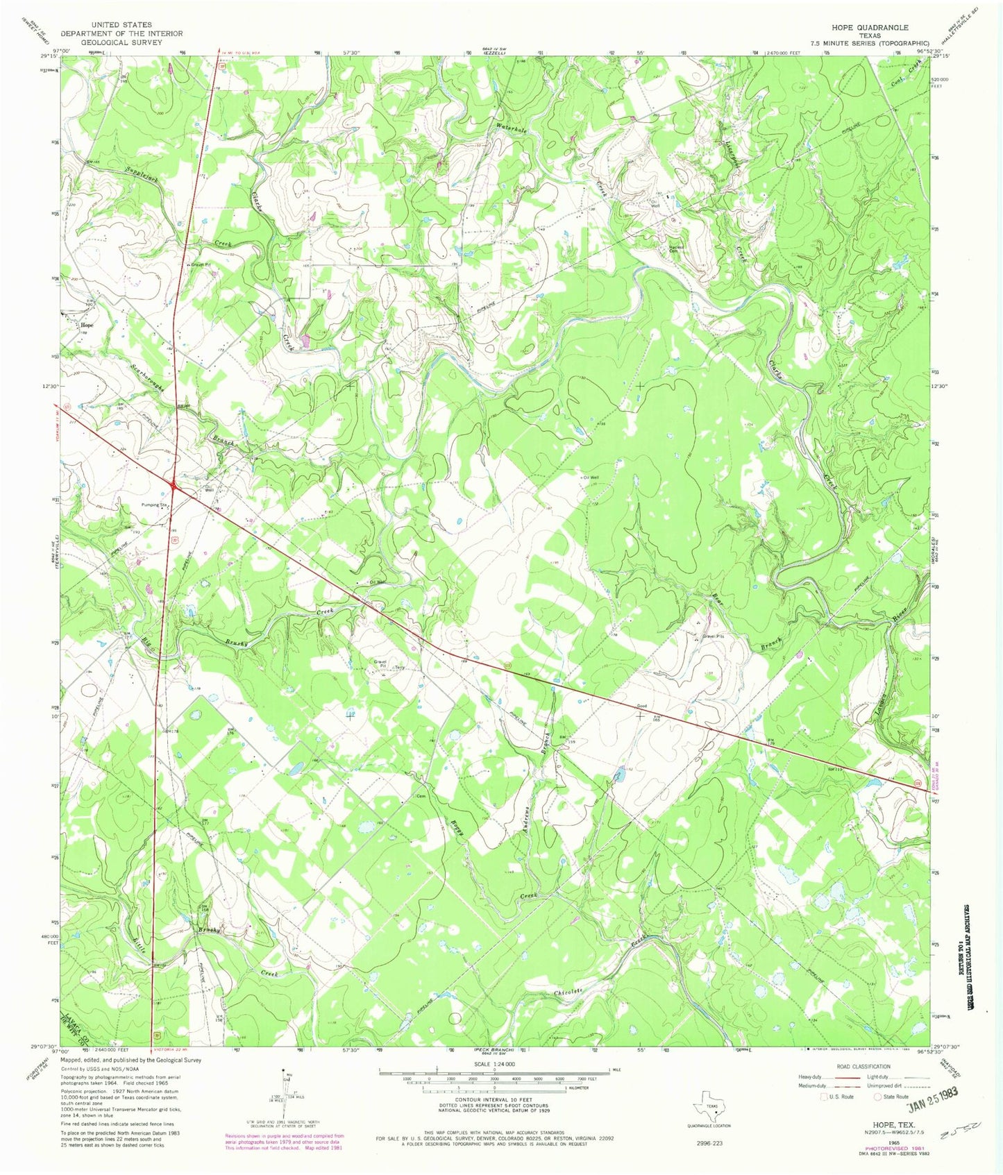 Classic USGS Hope Texas 7.5'x7.5' Topo Map Image