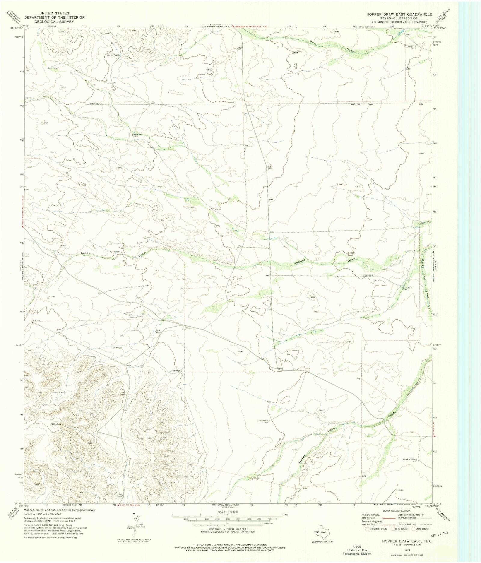 Classic USGS Hopper Draw East Texas 7.5'x7.5' Topo Map – MyTopo Map Store