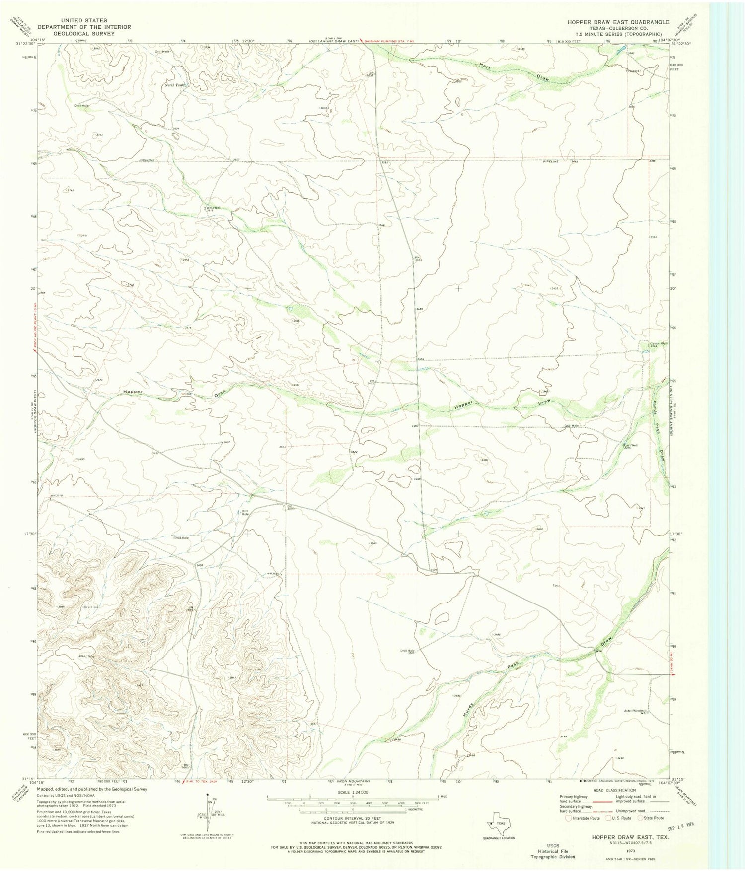 Classic USGS Hopper Draw East Texas 7.5'x7.5' Topo Map Image