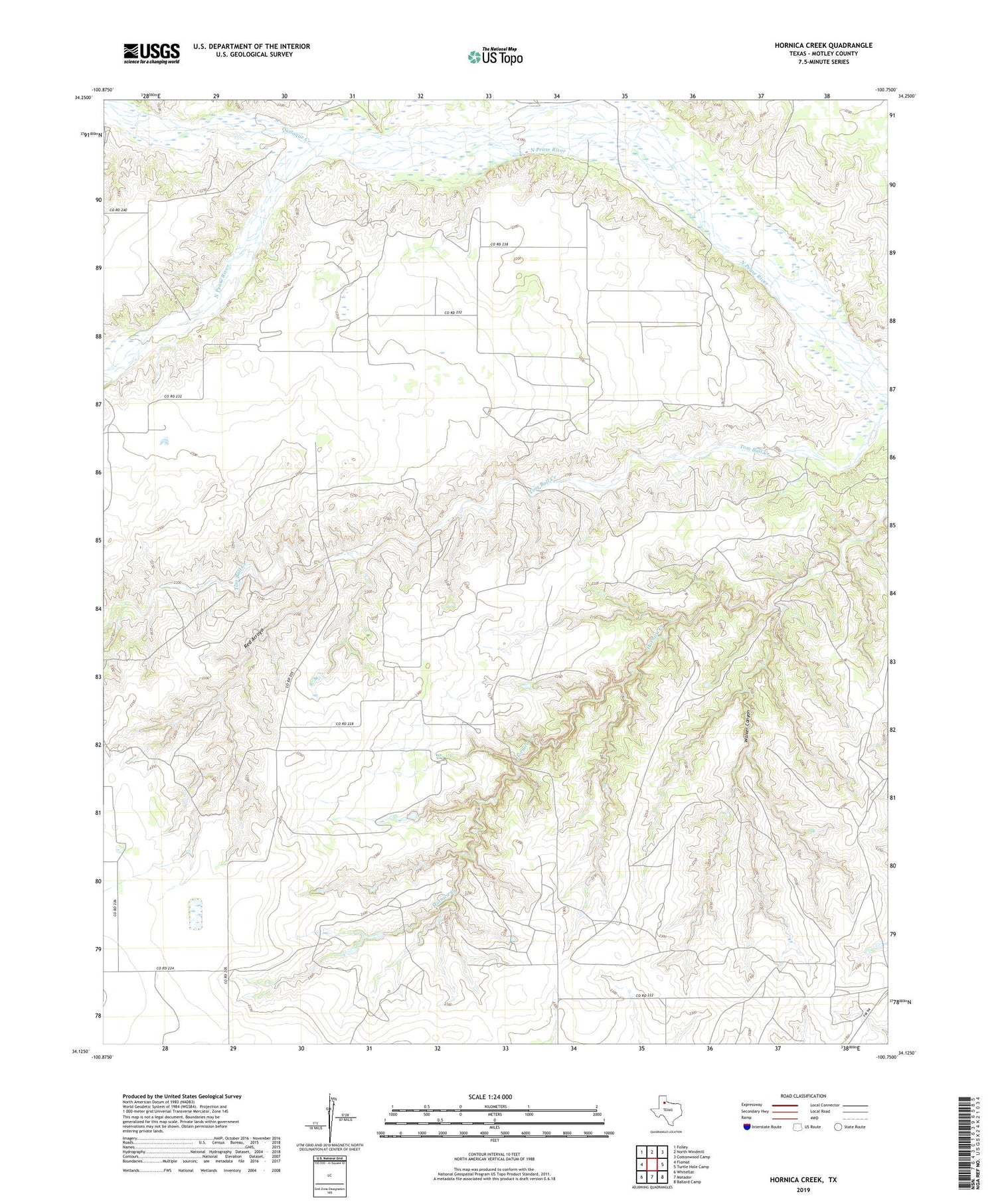 Hornica Creek Texas US Topo Map Image