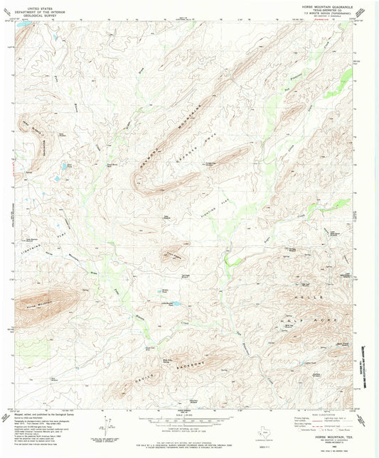 Classic USGS Horse Mountain Texas 7.5'x7.5' Topo Map Image